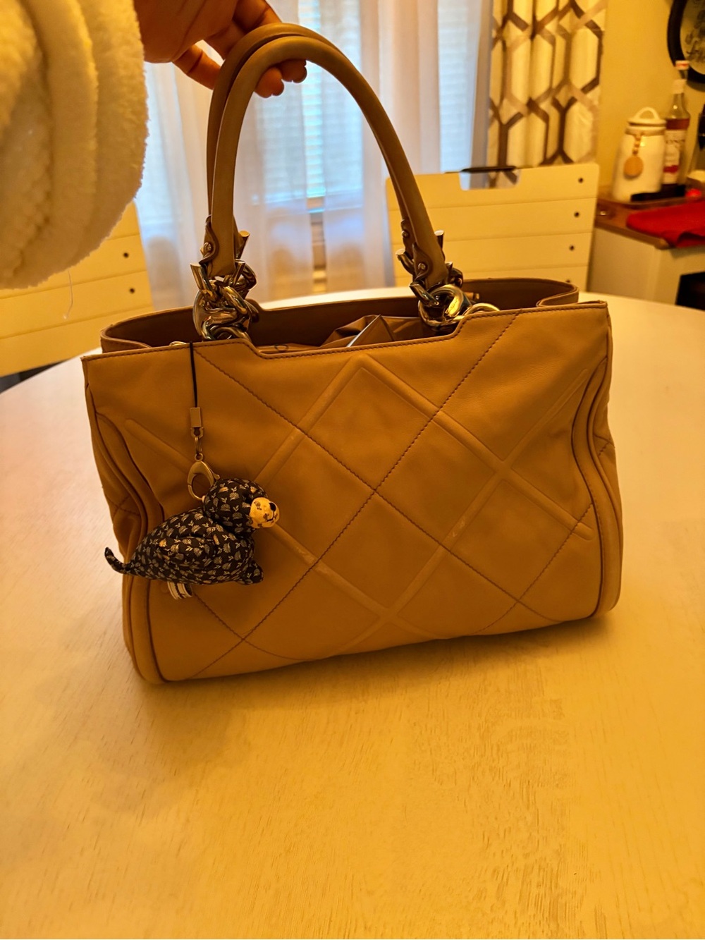 Salvatore Ferragamo Lambskin Tote Handbag in Beige
